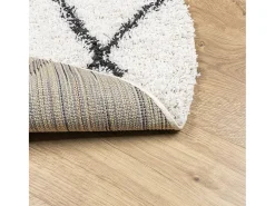 Alfombra de pelo largo moderna crema y negro Ø 280 cm