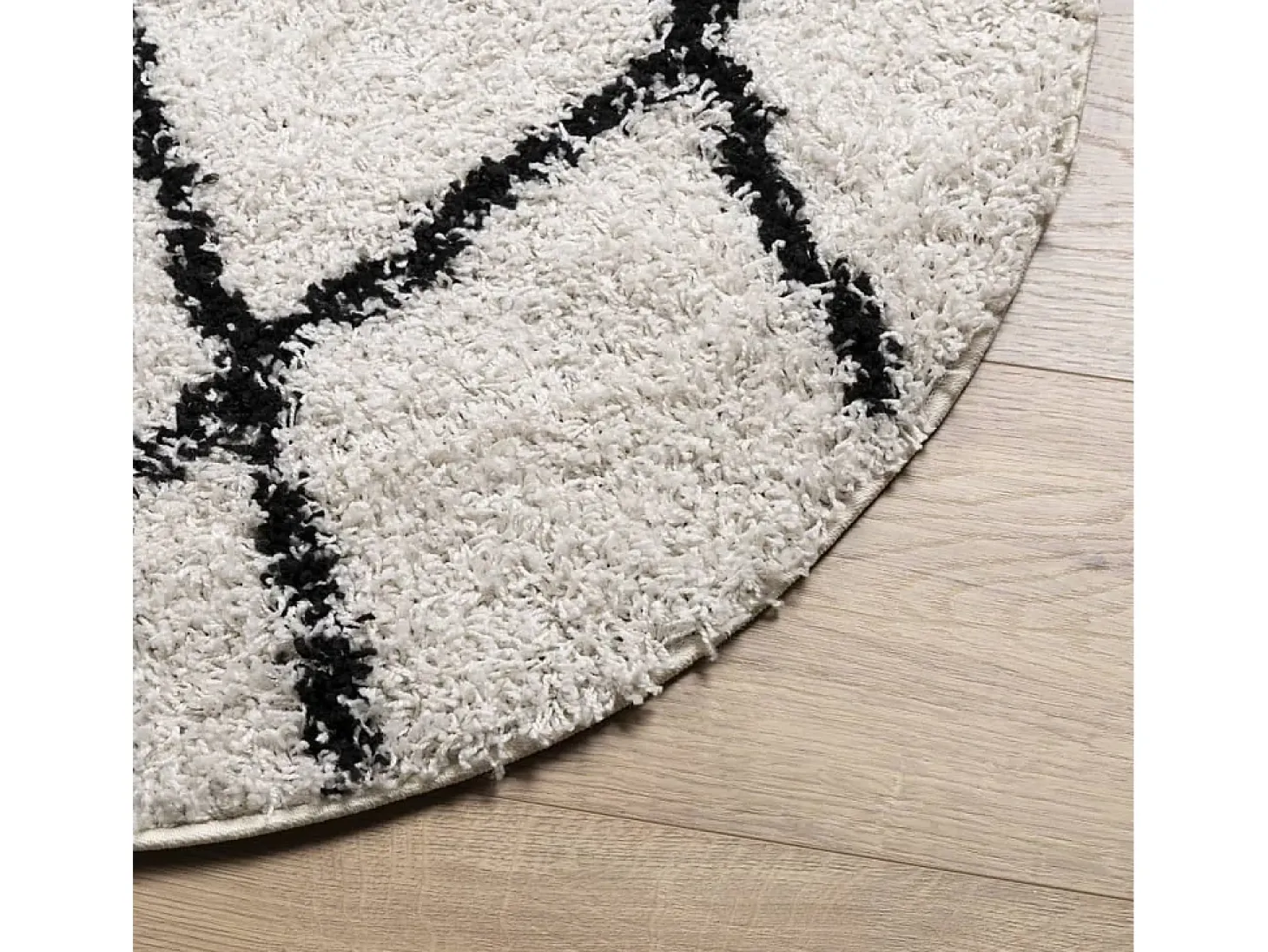 Alfombra de pelo largo moderna crema y negro Ø 280 cm