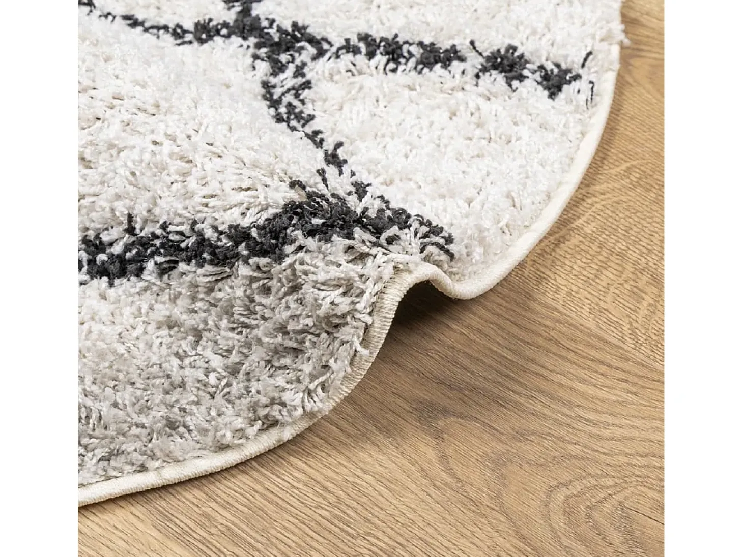 Alfombra de pelo largo moderna crema y negro Ø 280 cm