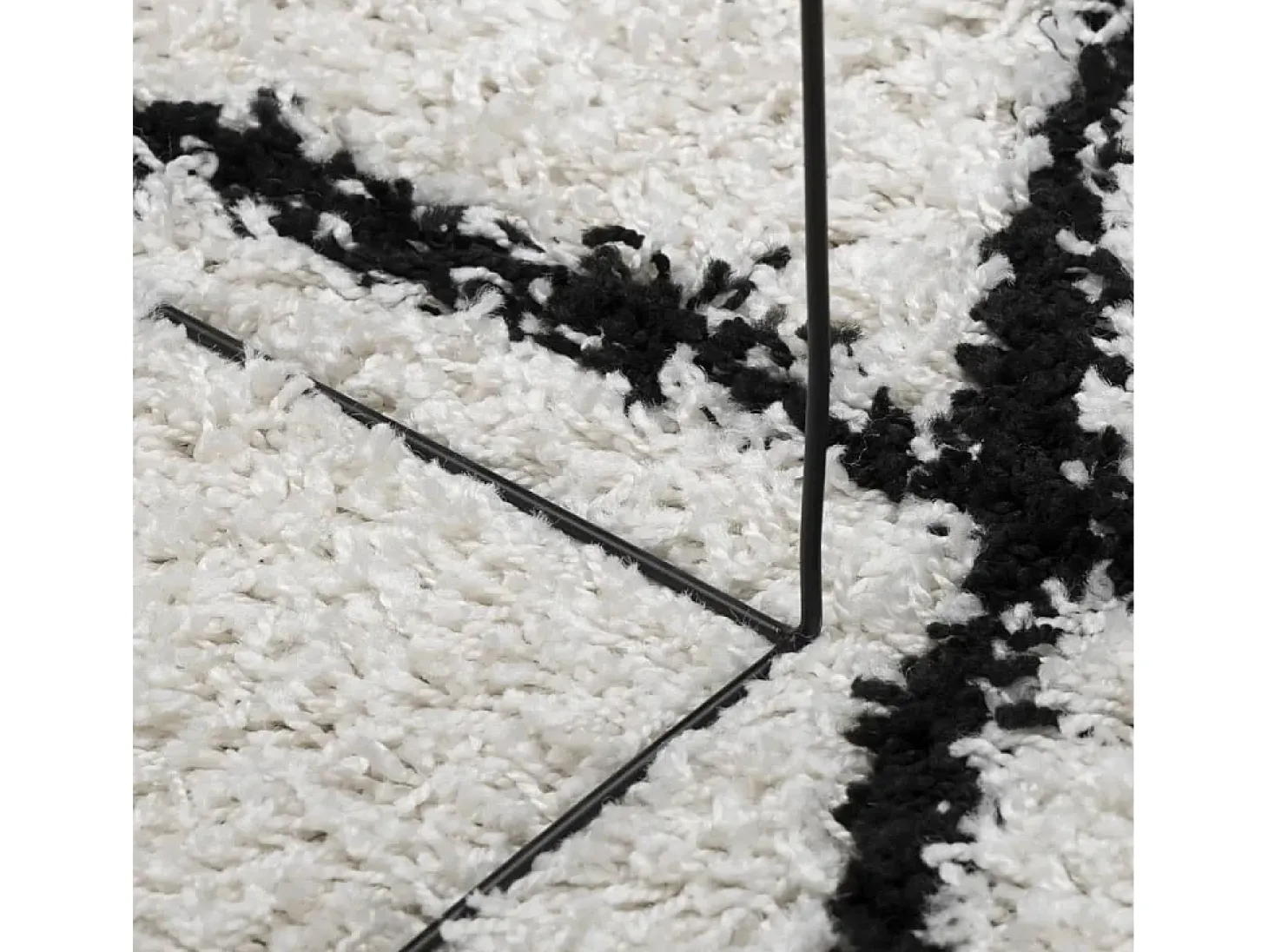 Alfombra de pelo largo moderna crema y negro Ø 280 cm
