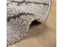 Alfombra de pelo largo moderna beige y antracita Ø 120 cm