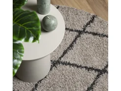 Alfombra de pelo largo moderna beige y antracita Ø 120 cm