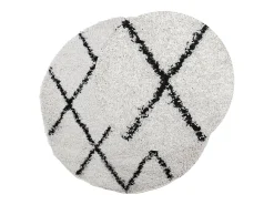 Alfombra de pelo largo moderna crema y negro Ø 100 cm