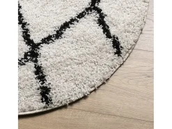 Alfombra de pelo largo moderna crema y negro Ø 100 cm