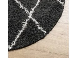 Alfombra de pelo largo moderna negro y crema Ø 80 cm