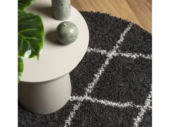 Alfombra de pelo largo moderna negro y crema Ø 80 cm