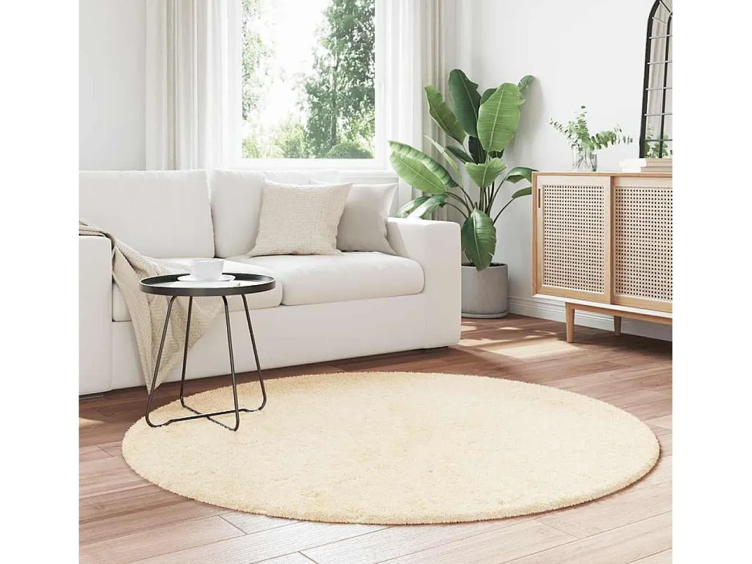 Outlet Alfombra de pelo largo NAVARRA color crema 160x160 cm poliéster Blanco