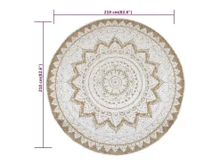 Alfombra De Cocina|Alfombra Redonda^Alfombra de suelo de yute trenzado estampada redonda de 210 cm Beige