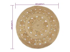New Alfombra de yute con diseño trenzado, redonda de 120 cm. Beige