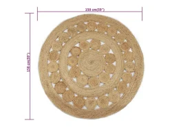 Alfombra De Cocina|Alfombra Redonda^Alfombra de yute, diseño trenzado, redonda de 150 cm. Beige