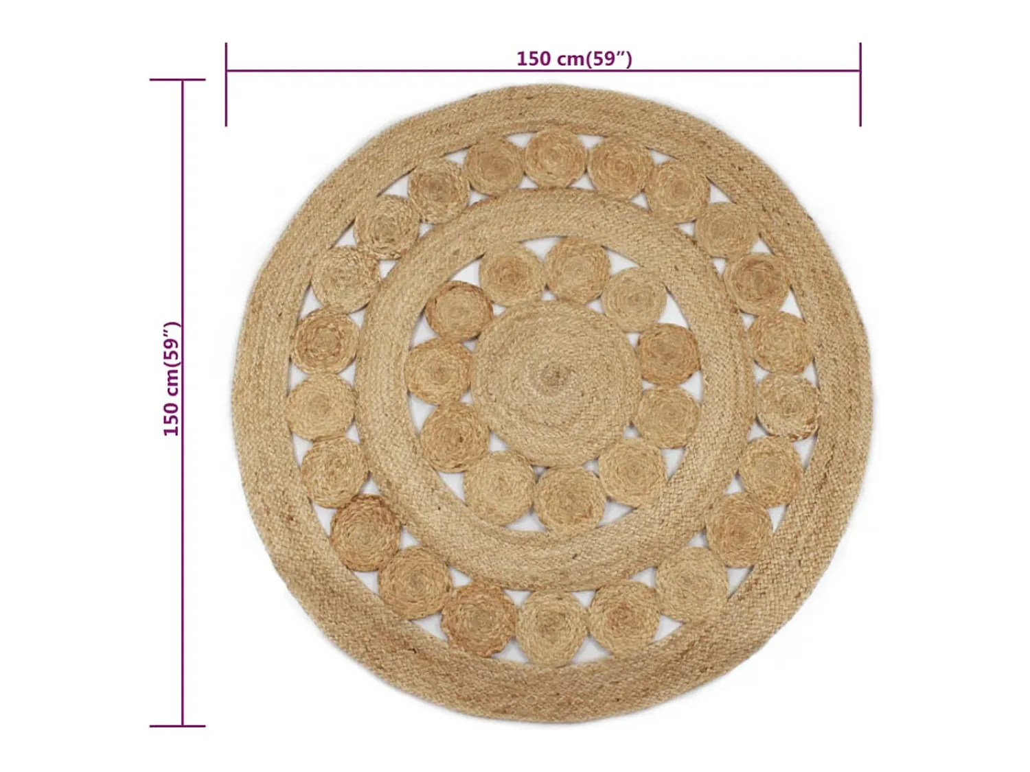 Alfombra De Cocina|Alfombra Redonda^Alfombra de yute, diseño trenzado, redonda de 150 cm. Beige