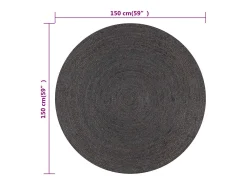 Alfombra De Cocina|Alfombra Redonda^Alfombra de yute hecha a mano redonda de 150 cm en oscuro Gris