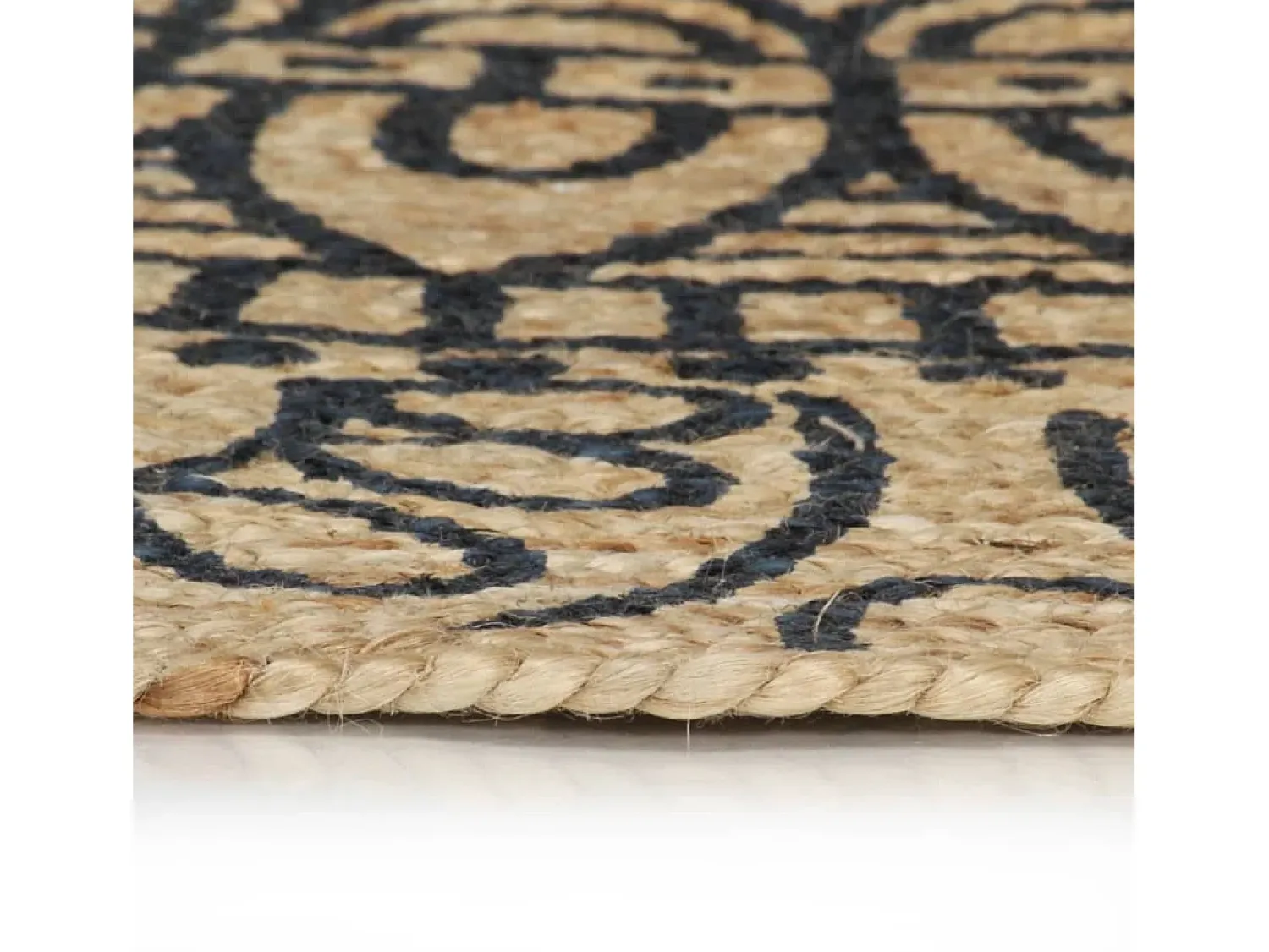 Outlet Alfombra de yute hecha a mano con estampado azul oscuro 150 cm Marru00f3n