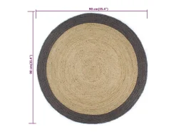Clicnbuy Alfombra De Salón|Alfombra Redonda^Alfombra de yute tejida a mano con borde oscuro 90 cm Gris