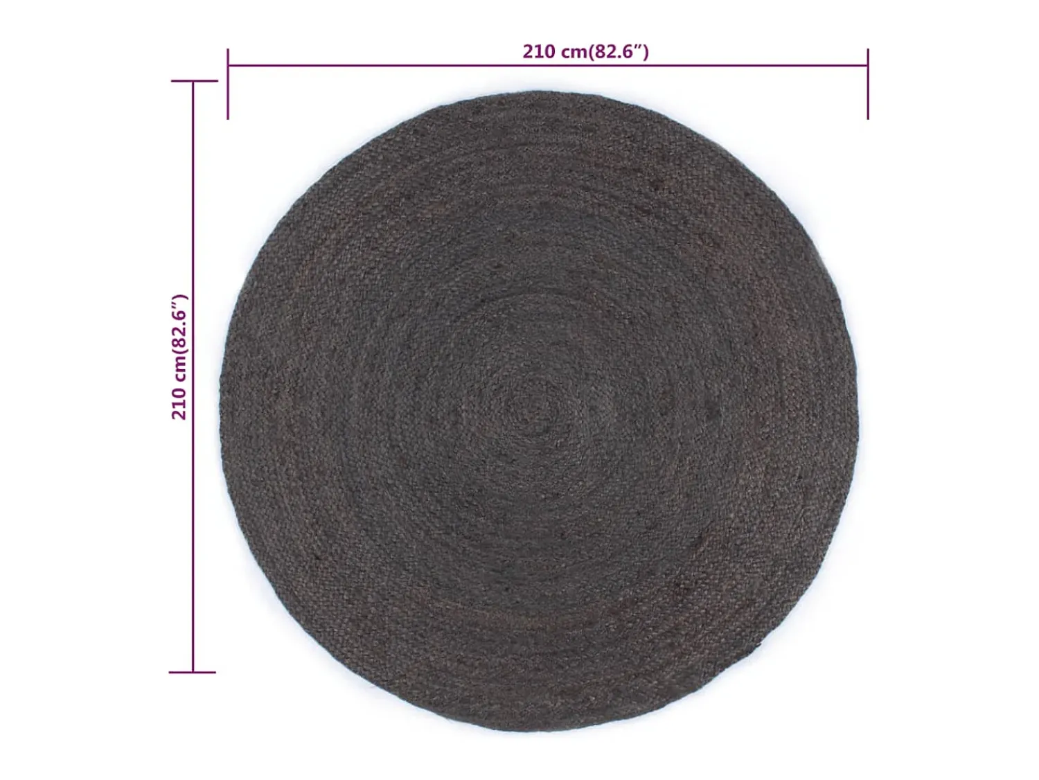 Clicnbuy Alfombra Redonda^Alfombra de yute tejida a mano redonda oscuro 210 cm Gris