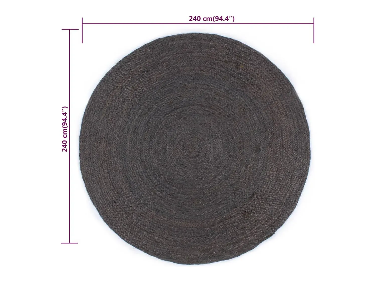 Clicnbuy Alfombra de yute tejida a mano redonda oscuro 240 cm Gris