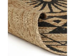 Alfombra de yute tejida a mano con estampado negro 150 cm ES83704