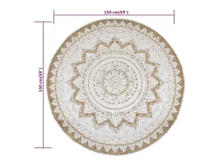 Outlet Alfombra de yute trenzado estampada redonda de 150 cm Beige