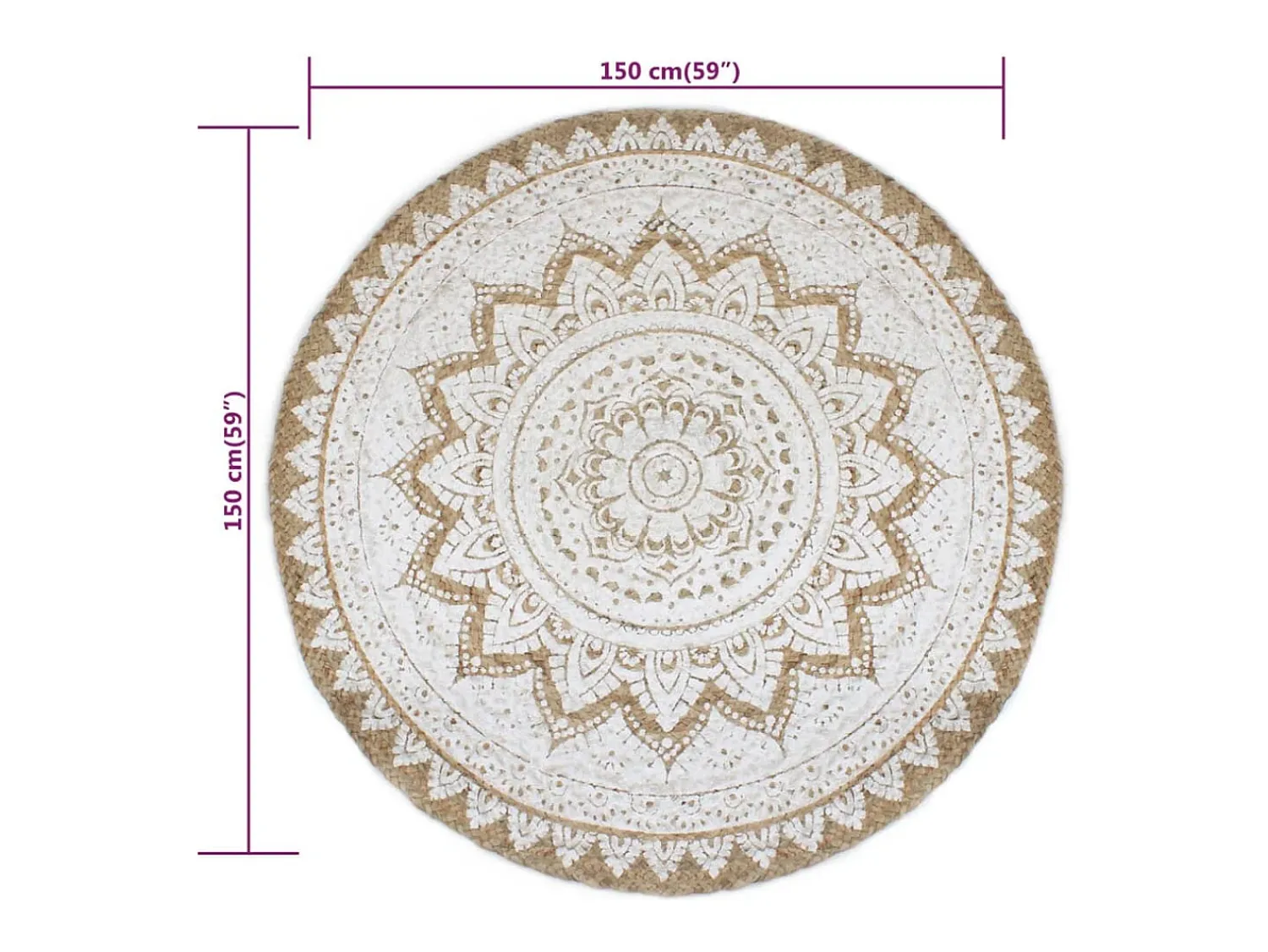 Outlet Alfombra de yute trenzado estampada redonda de 150 cm Beige