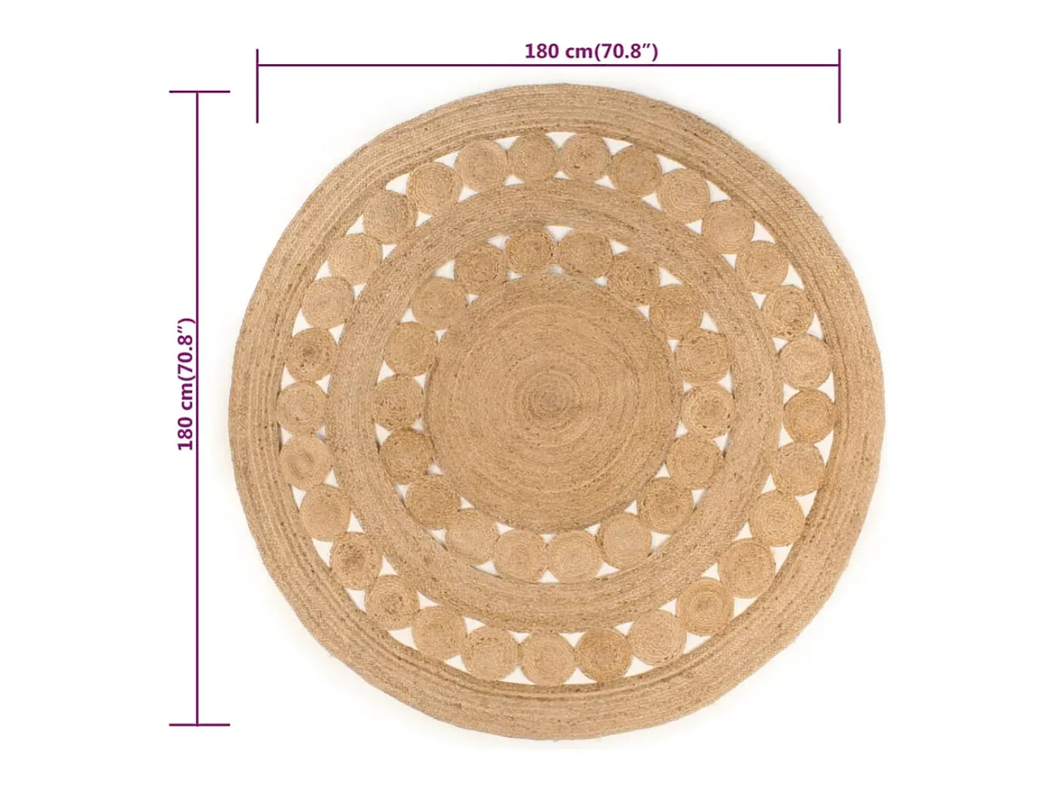 New Alfombra de yute trenzado redonda de 180 cm Beige