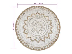 New Alfombra de yute trenzado estampada redonda de 240 cm Beige