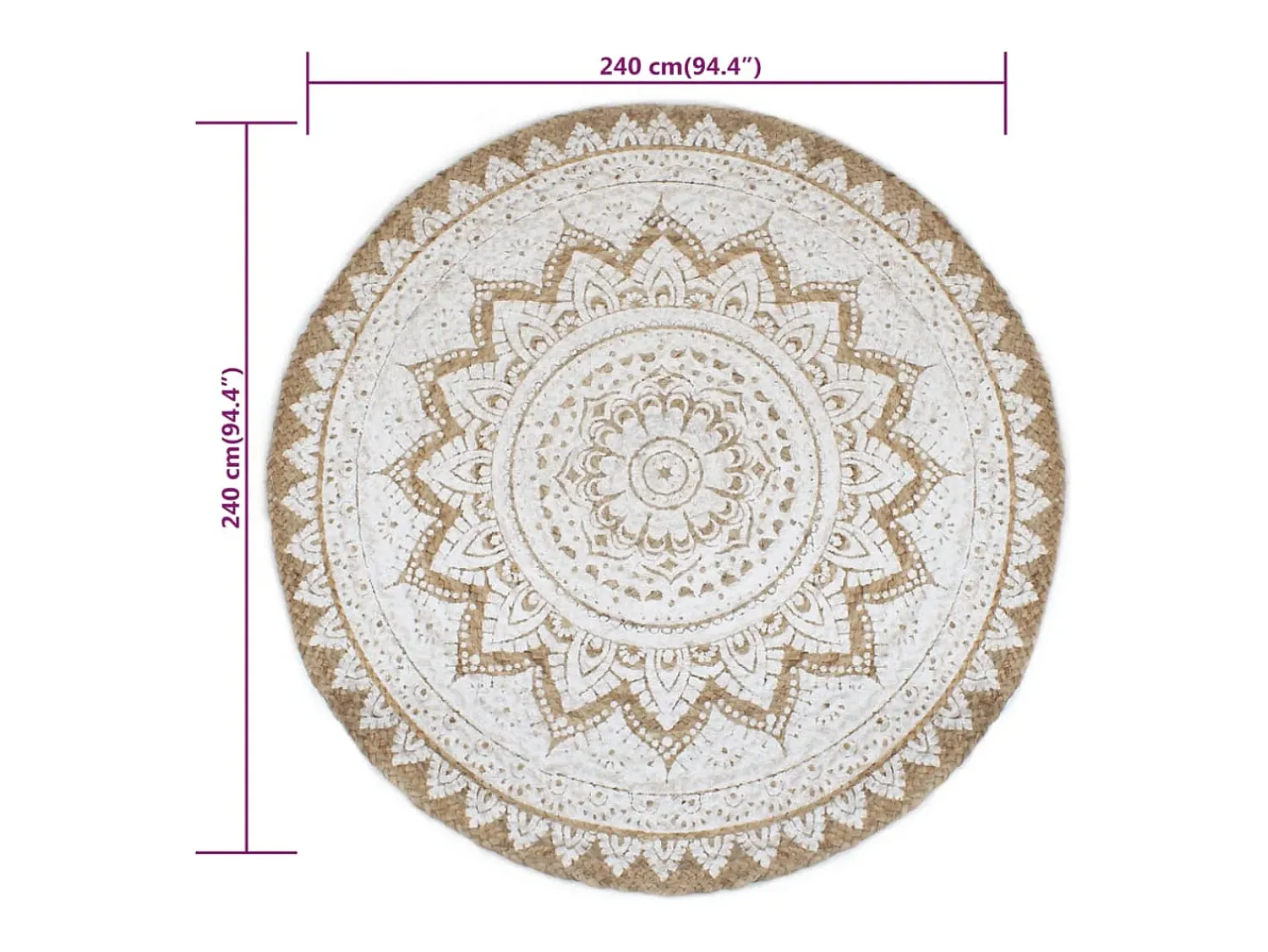 New Alfombra de yute trenzado estampada redonda de 240 cm Beige