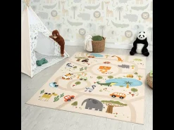 the carpet Alfombra De Salón|Alfombra Infantil^Alfombra Happy Life Juego Safari - - 160 cm Redonda Beige