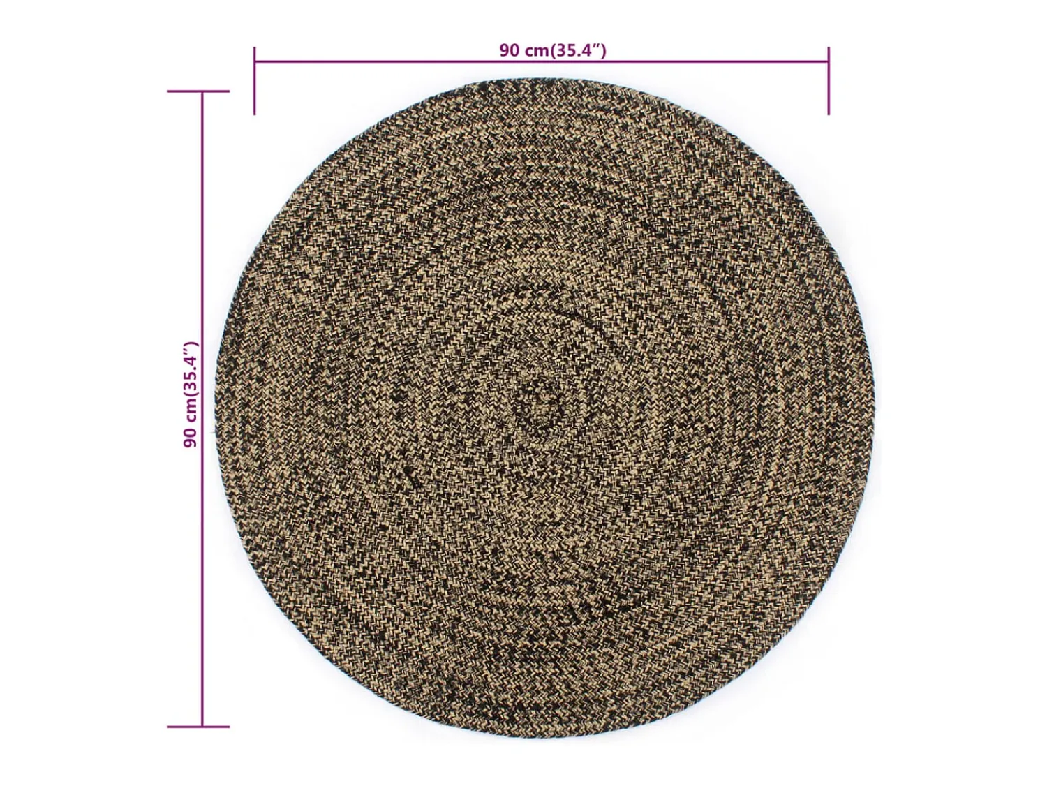 Outlet Clicnbuy Alfombra hecha a mano de yute negra y natural 90 cm Negro