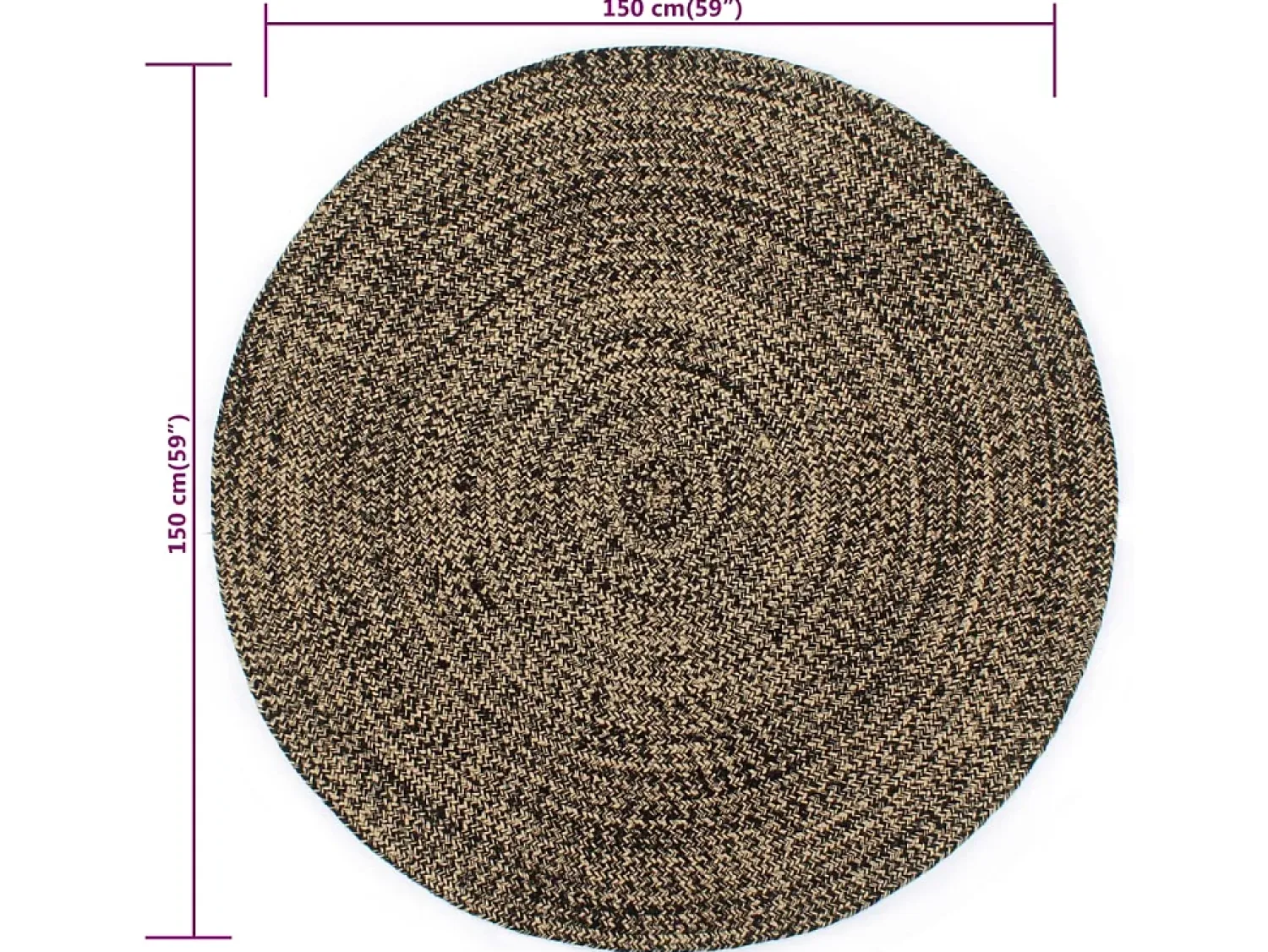 Sale Alfombra hecha a mano de yute negra y natural 150 cm ES98933 Negro