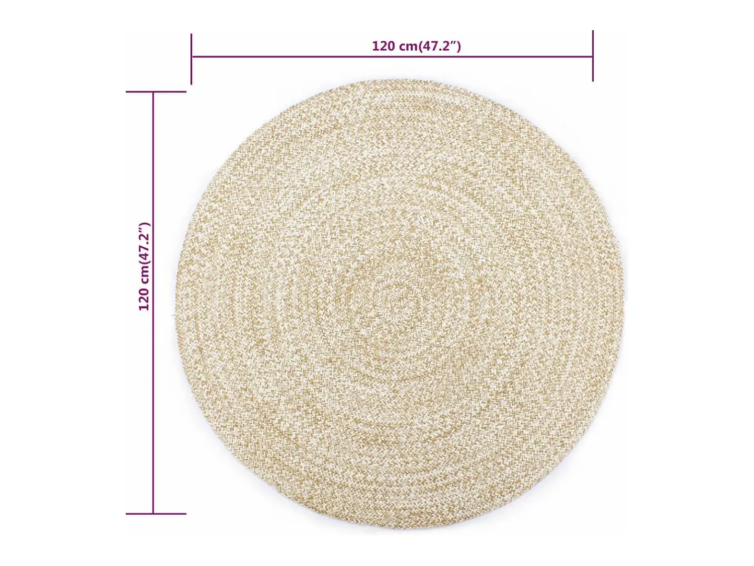 Hot Clicnbuy Alfombra hecha a mano de yute blanca y natural 120 cm Blanco