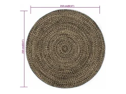 Clicnbuy Alfombra Redonda^Alfombra hecha a mano de yute marrón y 210 cm Negro