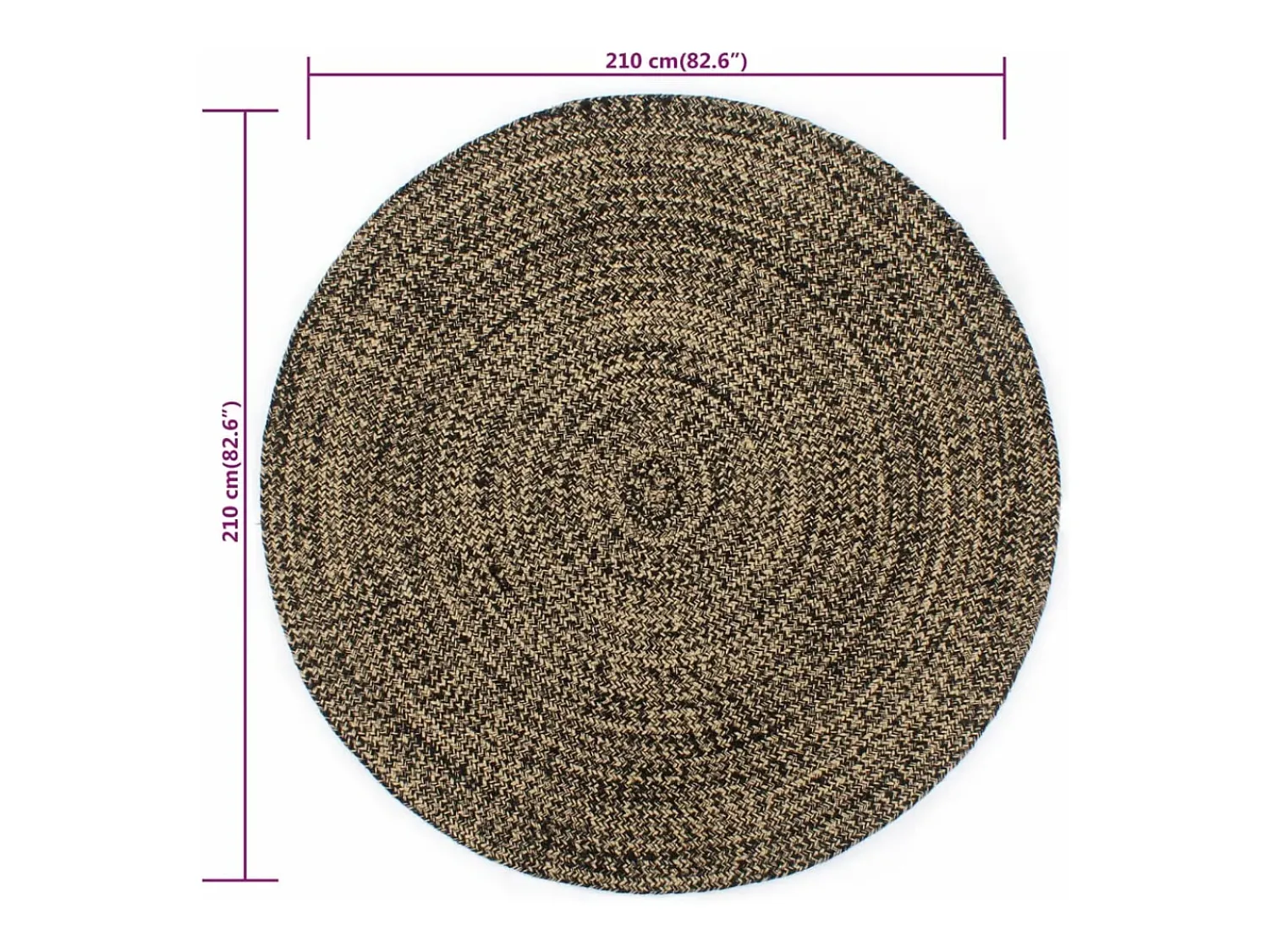 Clicnbuy Alfombra Redonda^Alfombra hecha a mano de yute marrón y 210 cm Negro