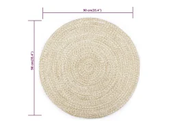 Clicnbuy Alfombra De Salón|Alfombra Redonda^Alfombra hecha a mano de yute blanca y natural 90 cm Blanco