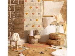 Atmosphera for Kids Alfombra Infantil Redonda 100 cm en Yute Natural con Motivo Cabeza de Osito - Decoración Moderna y Fácil de Mantener Beige