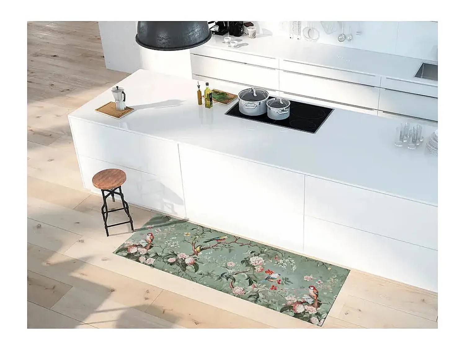 Alfombra De Cocina^Alfombra interior - dibujos con flores - multicolor - 52 x 200 cm - RICCI Verde