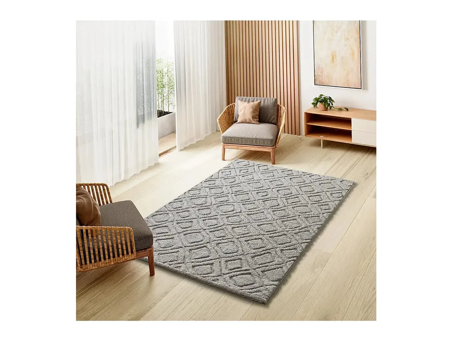 Alfombra interior - escandinavo con relieve - gris - 126 x 190 cm - JUNO