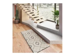 Alfombra interior - geométrico - azul / blanco - 80 x 200 cm - SIROCO