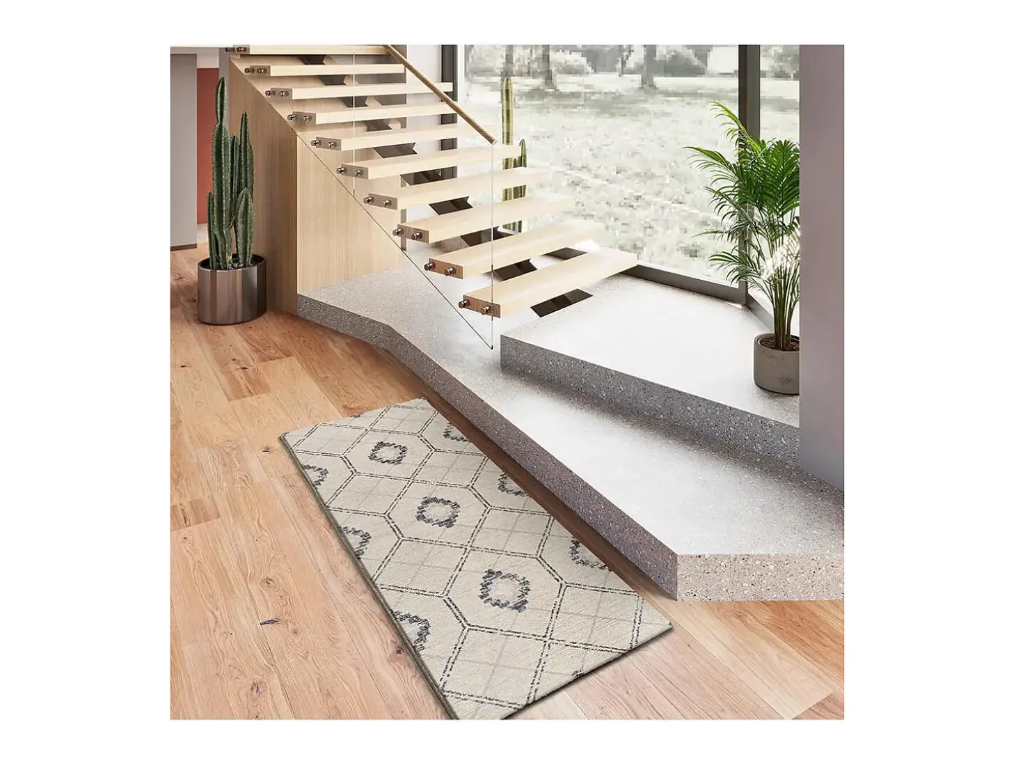Alfombra interior - geométrico - azul / blanco - 80 x 200 cm - SIROCO