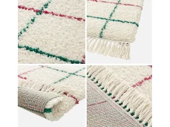 Alfombra interior con flecos diseño de cuadrícula multicolor