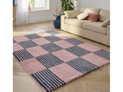 Alfombra interior con motivo damero azul y rosa