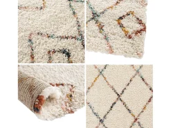 Discount Sweeek Alfombra interior estilo shaggy bereber y multicolor Crema