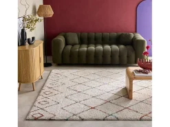 Alfombra interior estilo shaggy bereber crema y multicolor