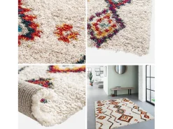 Alfombra interior estilo shaggy bereber color crema y multicolor