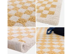 Alfombra interior shaggy damero amarillo mostaza y crema