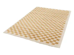 Alfombra interior shaggy damero amarillo mostaza y crema