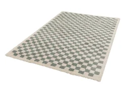Alfombra interior shaggy damero azul claro y crema