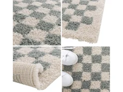Sweeek Alfombra De Salón^Alfombra interior shaggy damero claro y crema Azul