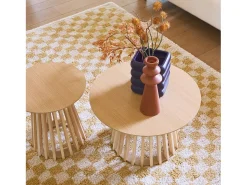 Alfombra interior shaggy damero amarillo mostaza y crema