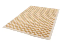 Alfombra interior shaggy damero amarillo mostaza y crema