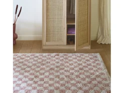 Alfombra interior shaggy damero viejo rosa y crema